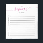 To Do List Chic Script Pink Notepad<br><div class="desc">Simple To Do List with your name and chic script.</div>