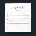 To Do List Chic Script Purple Notepad<br><div class="desc">Simple To Do List with your name and chic script.</div>