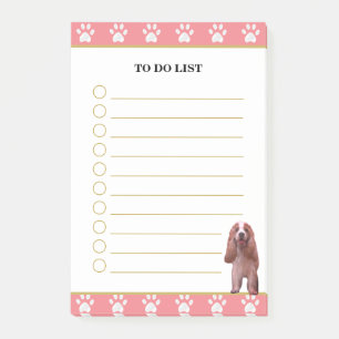 To Do List & Cocker Spaniel Dog with Paw Pattern Post-it Notes