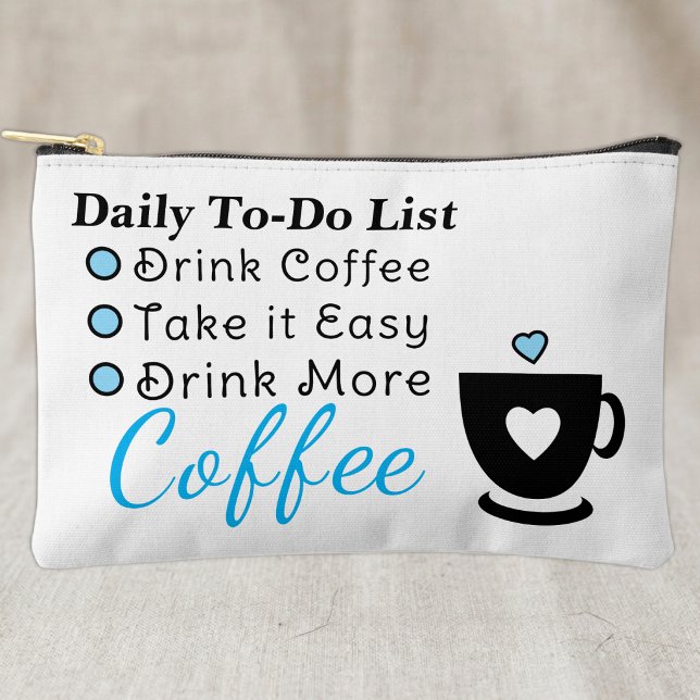 To-do list coffee lovers white blue accessory pouch (Creator Uploaded)