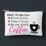 To-do list coffee lovers white pink accessory pouch<br><div class="desc">Start your day with a smile and a fresh cup of coffee ☕ This coffee lover’s daily to-do list accessory pouch is perfect for keeping your essentials organized while celebrating your caffeine-fueled routine. Ideal for storing pens, makeup, cables, or small planners, it’s a handy pouch for busy mornings and productive...</div>