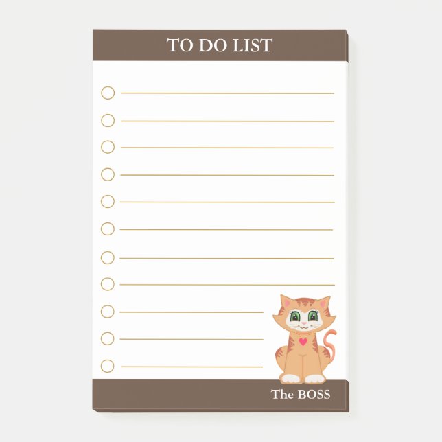 To Do List & Cute Tabby Cat Post-it Notes (Front)