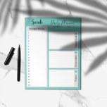 To do list daily planner reminders teal  notepad<br><div class="desc">Personalized name Daily planner with to do list,  notes,  important things to do,  and date and top priority. Very functional and boosts productivity. It is minimalist and modern design,  elegant and simple.</div>