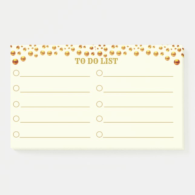 To Do List & Golden Confetti on Ivory Lined Post-it Notes (Front)