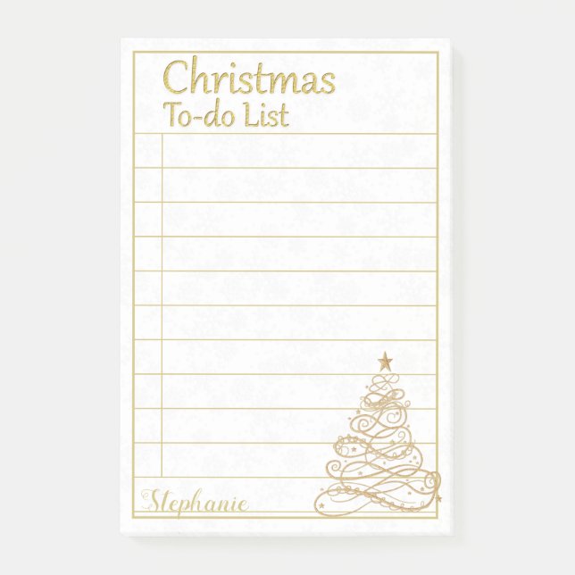 To-Do List:  Golden Filigree Christmas Tree Post-it Notes (Front)