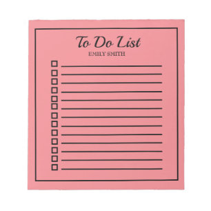 To Do List Lined Checkboxes Pink Black Notepad