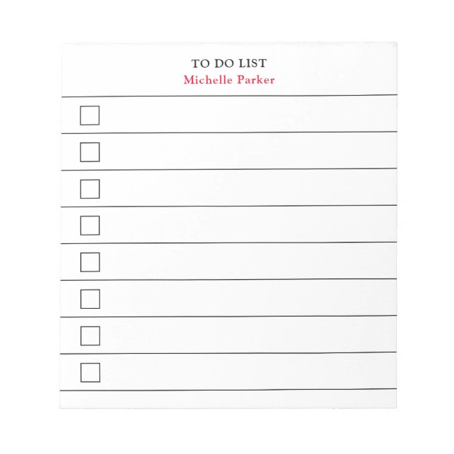 TO DO LIST Minimalist Modern Lined Check Boxes Notepad (Front)