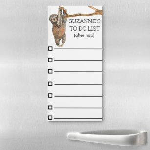 To Do List Personalized Cute Sloth Watercolor Magnetic Notepad