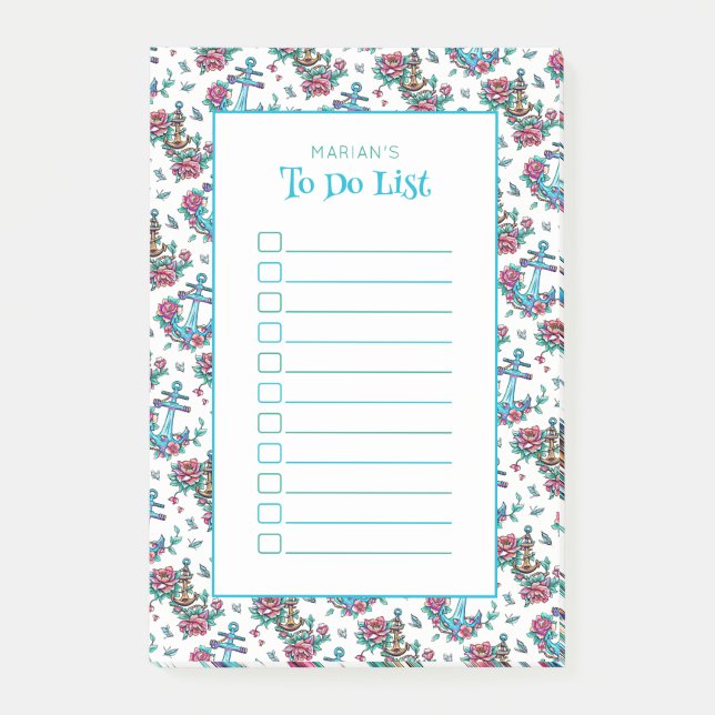"To Do List" Personalized Nautical Floral Pattern Post-it Notes (Front)