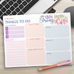 To Do List Positive Colourful Daily Planner Notepad<br><div class="desc">Colourful, Editable and Personalized! This to do list and daily planner has a positive quote "stay strong pretty girl" and a pretty colour palette of purple pink orange blue and green. All the section titles are editable so you can organize your things to do in the way that works for...</div>