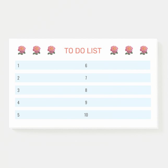 To Do List Roses on Turquoise & White Post-it Notes (Front)