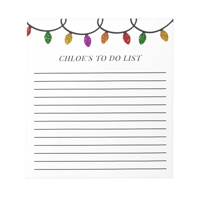 To Do List String of Lights Christmas Notepad (Front)