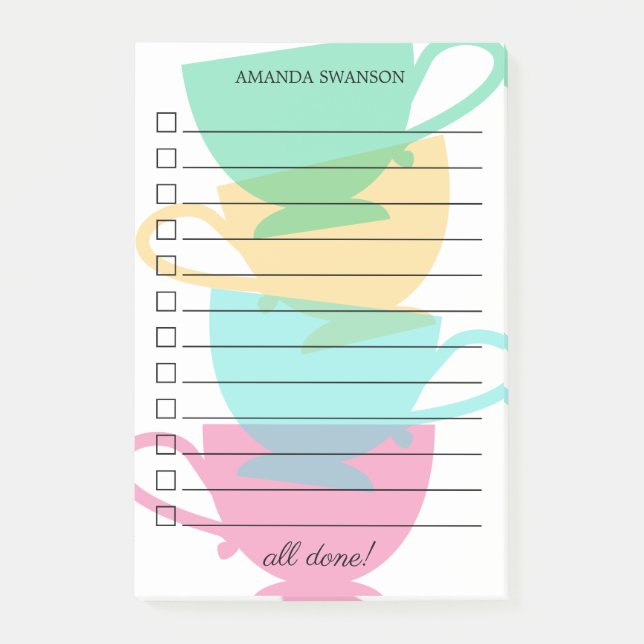 To Do List Teacup Silhouettes - Name Post-it Notes (Front)