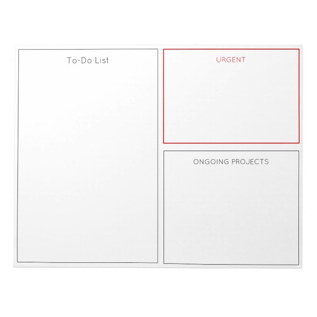 To-Do List, Urgent List and Project Sections Notepad (Front)