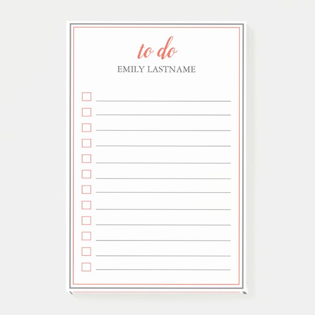 To Do Personalized Orange Grey Post-It Notes (Front)