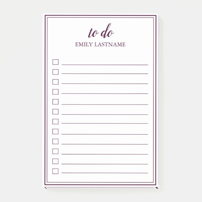 To Do Personalized Purple Border Post-It Notes (Front)