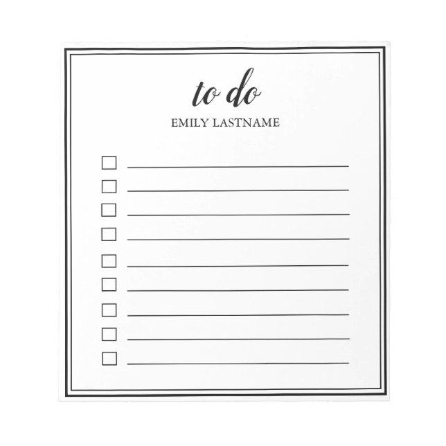 To Do Personalized with Border Black White Notepad (Front)