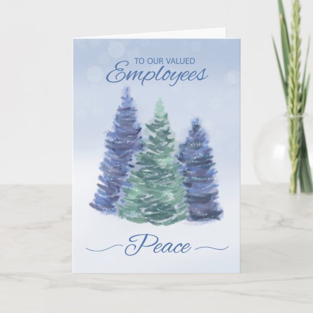 To Employees Holiday Peace with Evergreen Trees Card (Front)