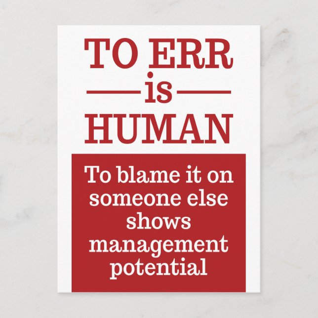 "To err is human" postcard (Front)