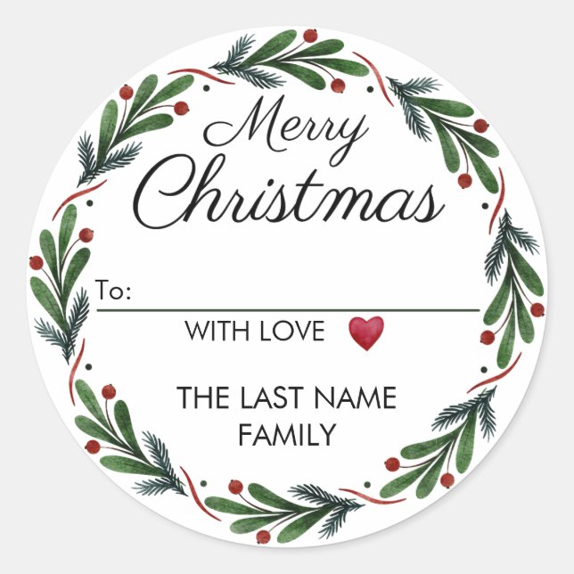 To From Christmas Stickers Green and Red Wreath (Front)