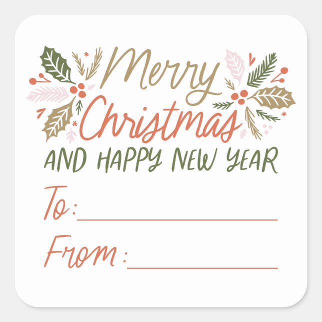 To/from Holly Berry Personalized Christmas Square Sticker (Front)