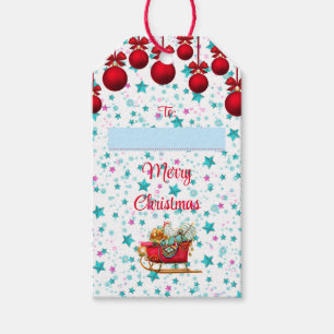 To From Merry Christmas Santa Sleigh and Stars Gift Tags
