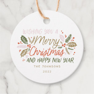 To/from Vintage Type Holly Berry Christmas Custom Favour Tags