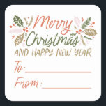 To/from Vintage Type Holly Berry Christmas Square Sticker<br><div class="desc">This festive and chic Christmas design features our original hand drawn winter foliage with sweet hand-drawn styled type in vibrant colours.</div>