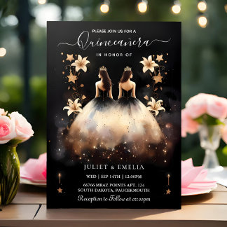 To Fun Joy Lily Twin Dual Joint Double Quinceanera Invitation