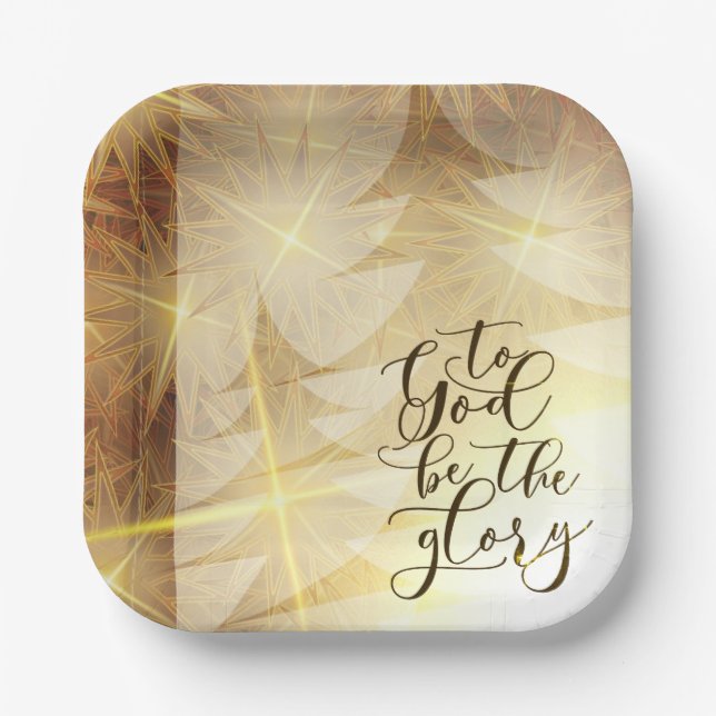 to God be the Glory Christmas Gold Trees Stars Paper Plate (Front)