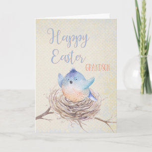 To Grandson Happy Easter Blue Bird in Nest Holiday Card