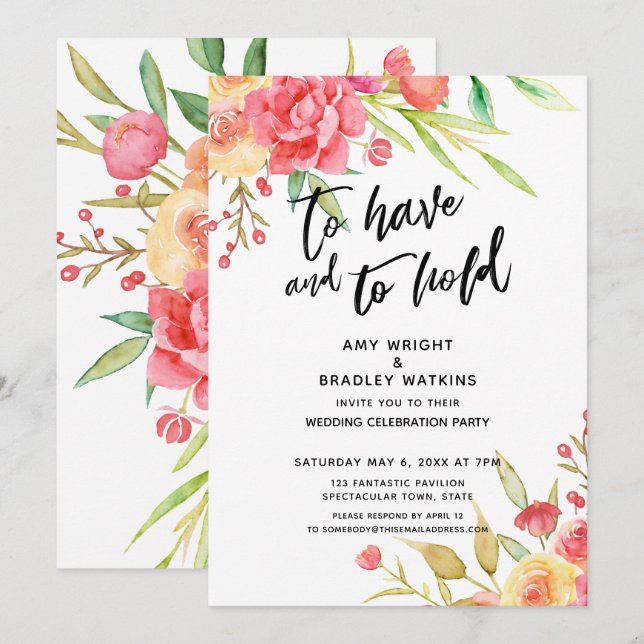 To Have and to Hold Boho Flowers Wedding Reception Invitation (Front/Back)
