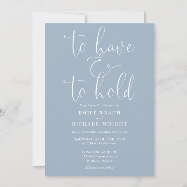 To Have And To Hold QR Code Dusty Blue Wedding Invitation (Front)