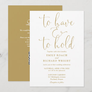 To Have And To Hold QR Code Gold Wedding Invitation