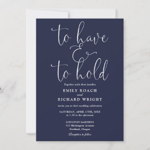 To Have And To Hold QR Code Navy Blue Wedding Invitation