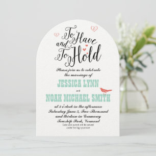 To Have and To Hold Typography Mint Coral Invite