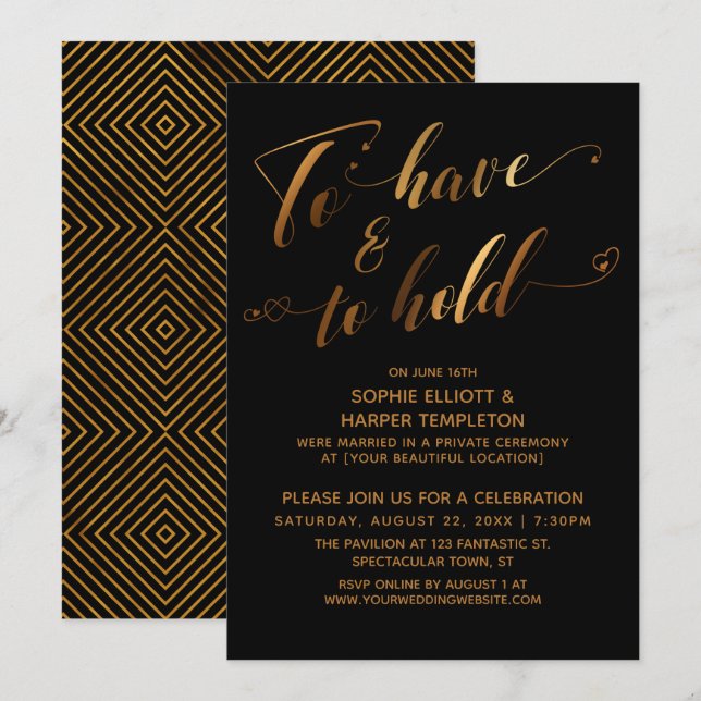 To Have & To Hold Black Gold Post-Wedding Event Invitation (Front/Back)