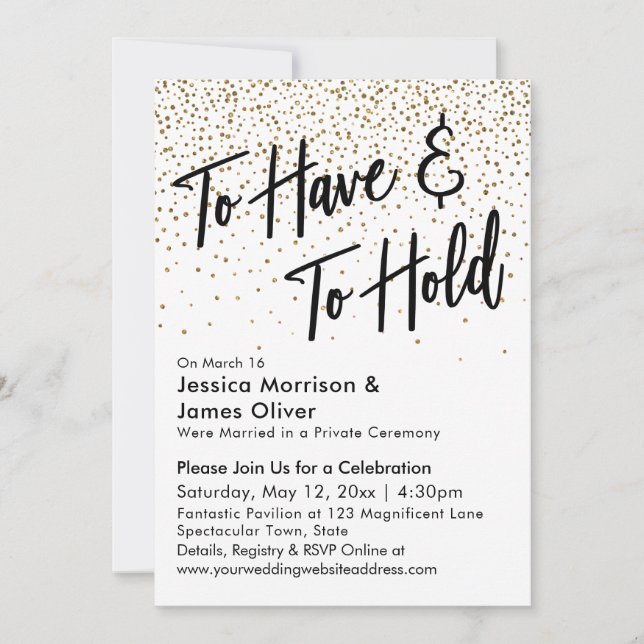 To Have & To Hold Faux Gold Glitter Confetti Invitation (Front)