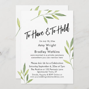 To Have & To Hold Green Watercolor Foliage Invitation