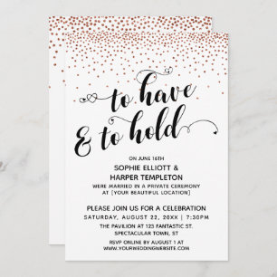 To Have & To Hold Hearts Copper Confetti Party Invitation