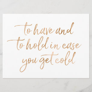 To Have & to hold rose gold wedding blankets sign Invitation
