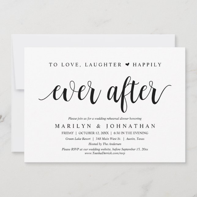 To Love, Laughter and Happily Ever After Rehearsal Invitation (Front)