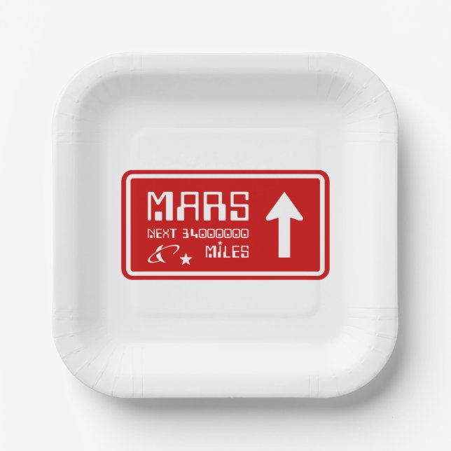To Mars Highway Sign Paper Plate (Front)