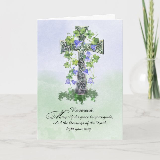 To Minister St Patricks Day Celtic Cross Shamrock Card (Front)