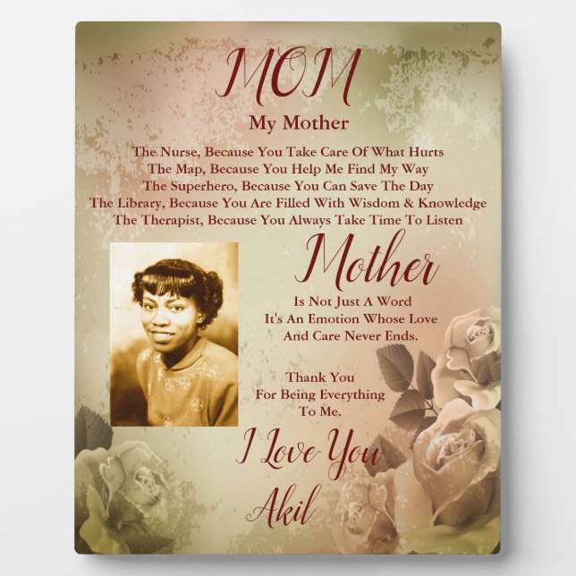 To Mother  Plaque (Front)