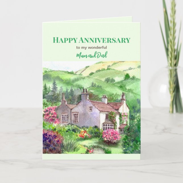 To Mum and Dad on Anniversary Rydal Mount Garden Card (Front)