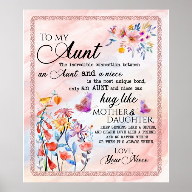 To My Aunt From Niece Flower Lover Gift Poster (Front)