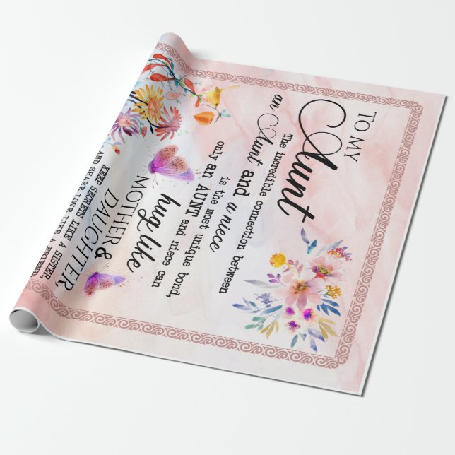To My Aunt From Niece Flower Lover Gift Wrapping Paper (Unrolled)