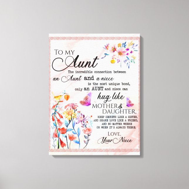 To My Aunt Gift, Butterfly Gift From Niece Canvas Print (Front)