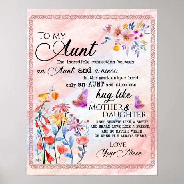 To My Aunt Gift, Butterfly Gift From Niece Poster (Front)